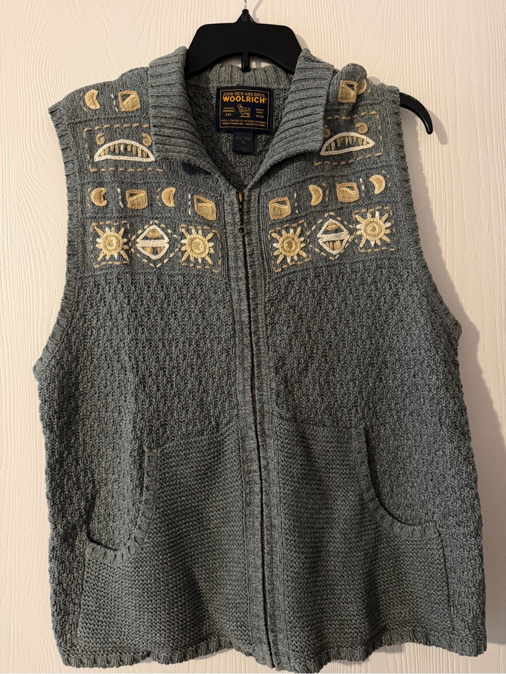Woolrich Sweater Vest Full Zip Pockets Vintage 90s  Cabincore
